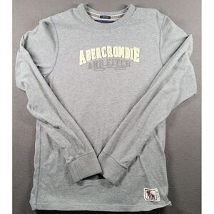 Abercrombie Fitch Shirt Mens M Gray Muscle Long Sleeve Graphic Logo Embroidered